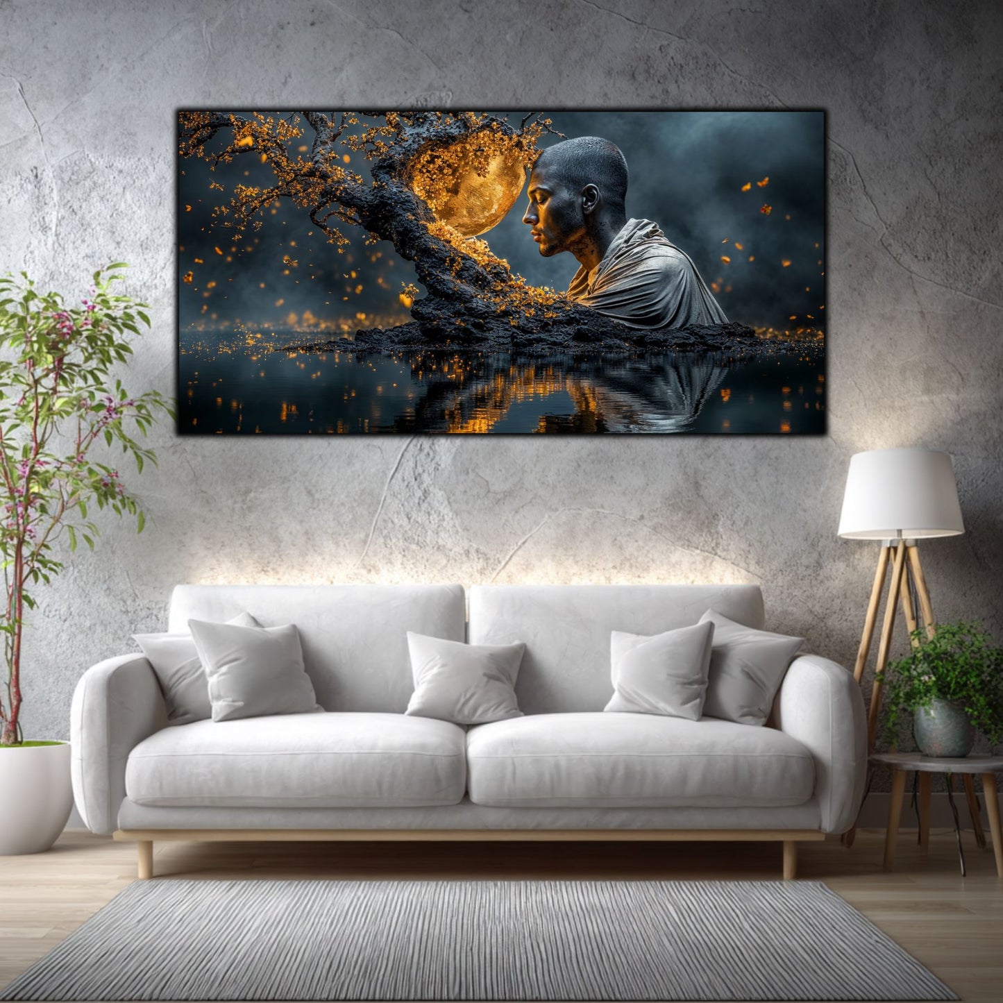 Tablou Sufragerie „Meditație sub Clar de Lună” – Artă pe Sticlă în Culori Nocturne