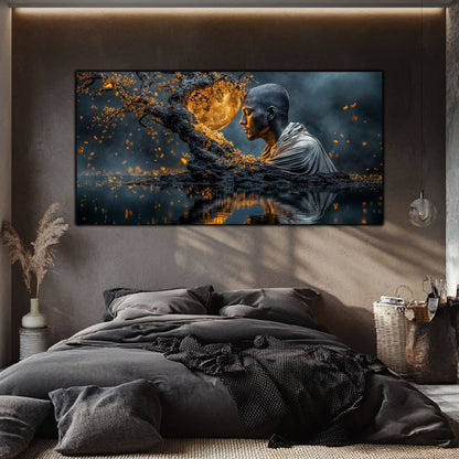 Tablou Sufragerie „Meditație sub Clar de Lună” – Artă pe Sticlă în Culori Nocturne