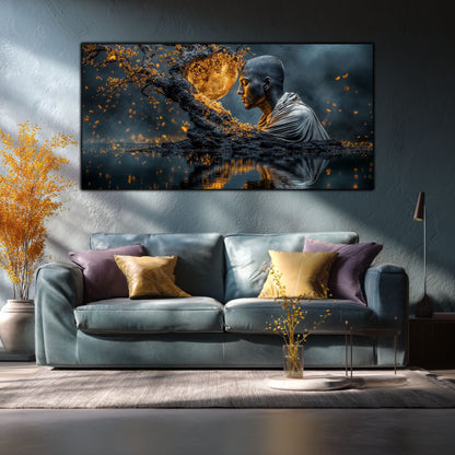 Tablou Sufragerie „Meditație sub Clar de Lună” – Artă pe Sticlă în Culori Nocturne