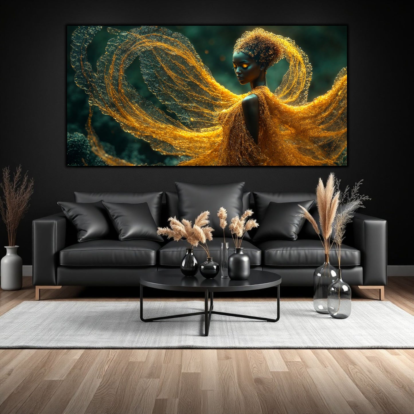 Tablou Abstract Modern „Mantia Aurie” – Decor de Lux pe Sticlă