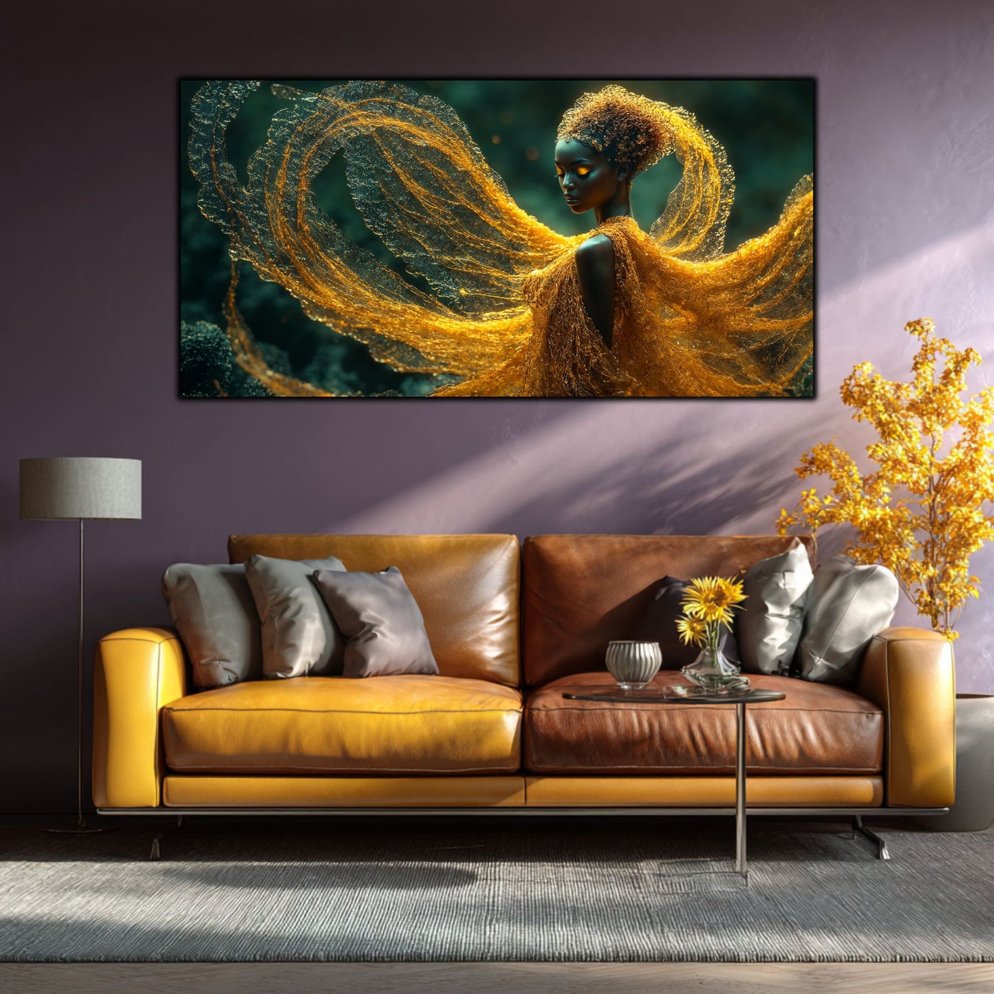 Tablou Abstract Modern „Mantia Aurie” – Decor de Lux pe Sticlă