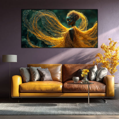 Tablou Abstract Modern „Mantia Aurie” – Decor de Lux pe Sticlă