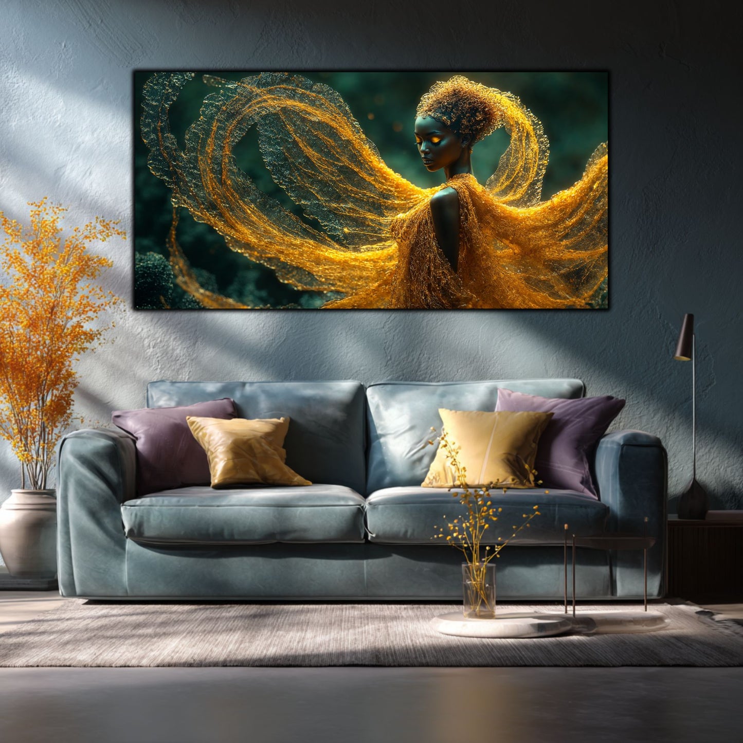 Tablou Abstract Modern „Mantia Aurie” – Decor de Lux pe Sticlă