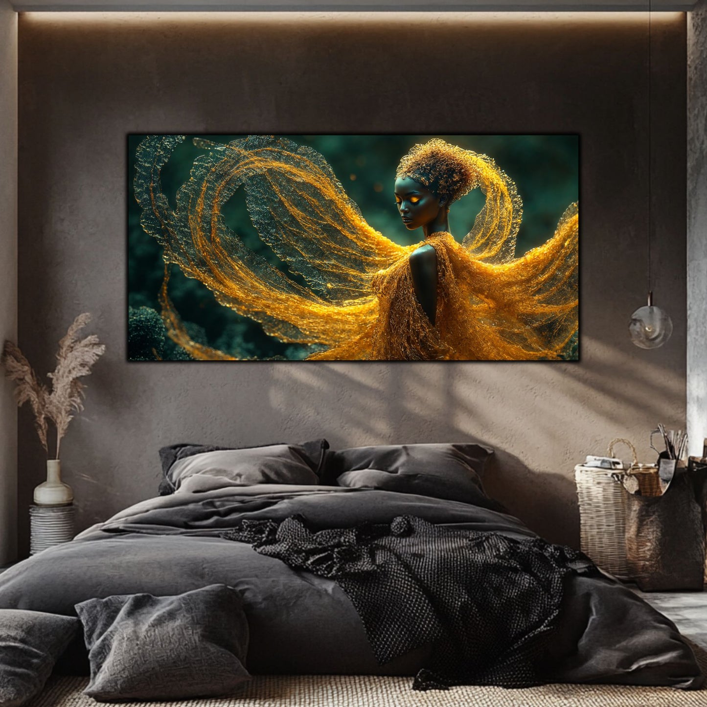 Tablou Abstract Modern „Mantia Aurie” – Decor de Lux pe Sticlă