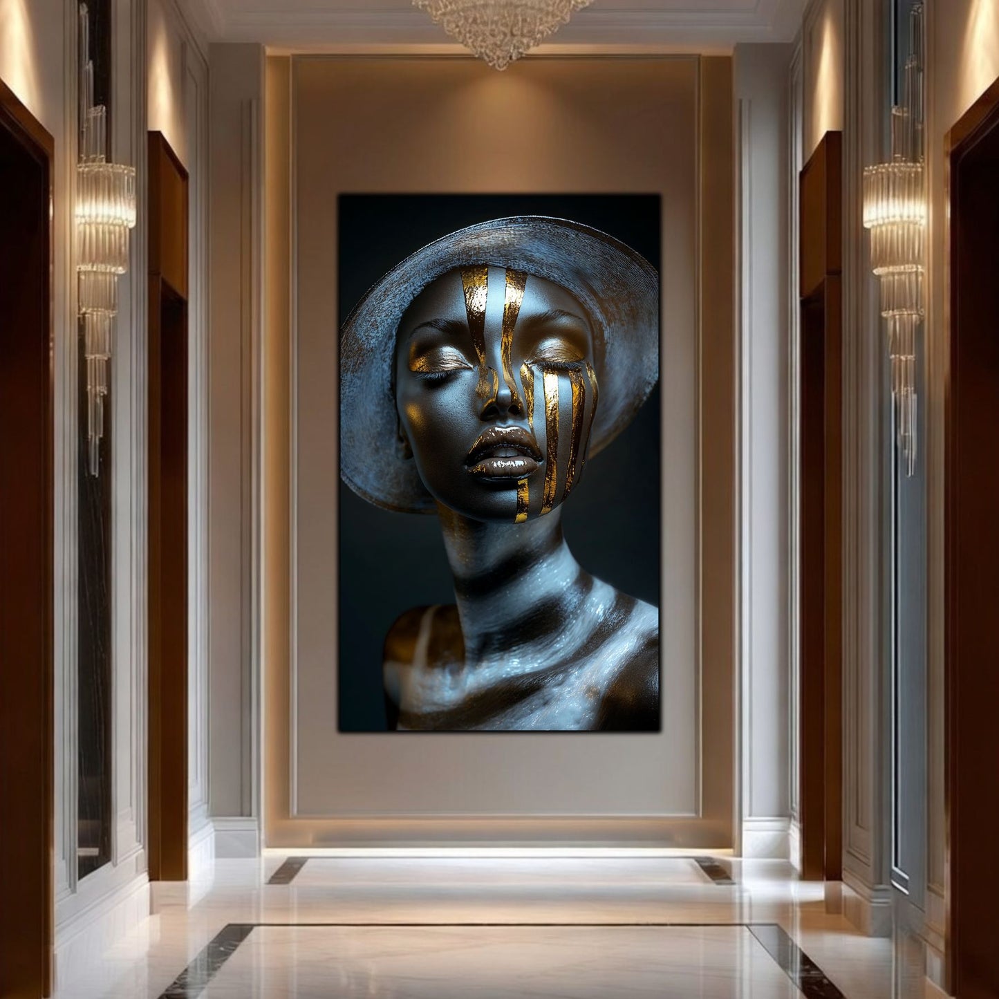 Tablou pe Sticlă Sanctuarul Liniștii: Geneza Umbrei Aurii | Ediție Unicat | Art-Zen Premium