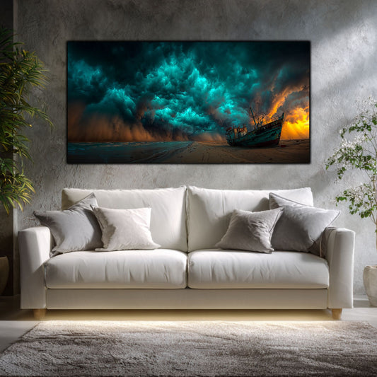 Tablou Sticlă Securizată Orizontul Renașterii: Naufragiul de sub Cerul de Turcoaz | Ediție Unicat