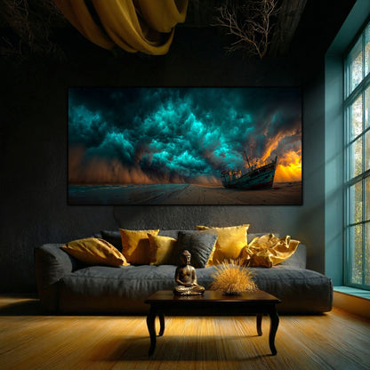 Tablou Sticlă Securizată Orizontul Renașterii: Naufragiul de sub Cerul de Turcoaz | Ediție Unicat