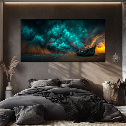 Tablou Sticlă Securizată Orizontul Renașterii: Naufragiul de sub Cerul de Turcoaz | Ediție Unicat