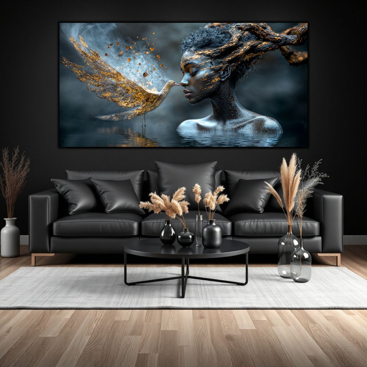 Tablou pe Sticlă Securizată "Cicatrici de Aur: Legătura Sacră" – Artă Visionară pentru un living memorabil