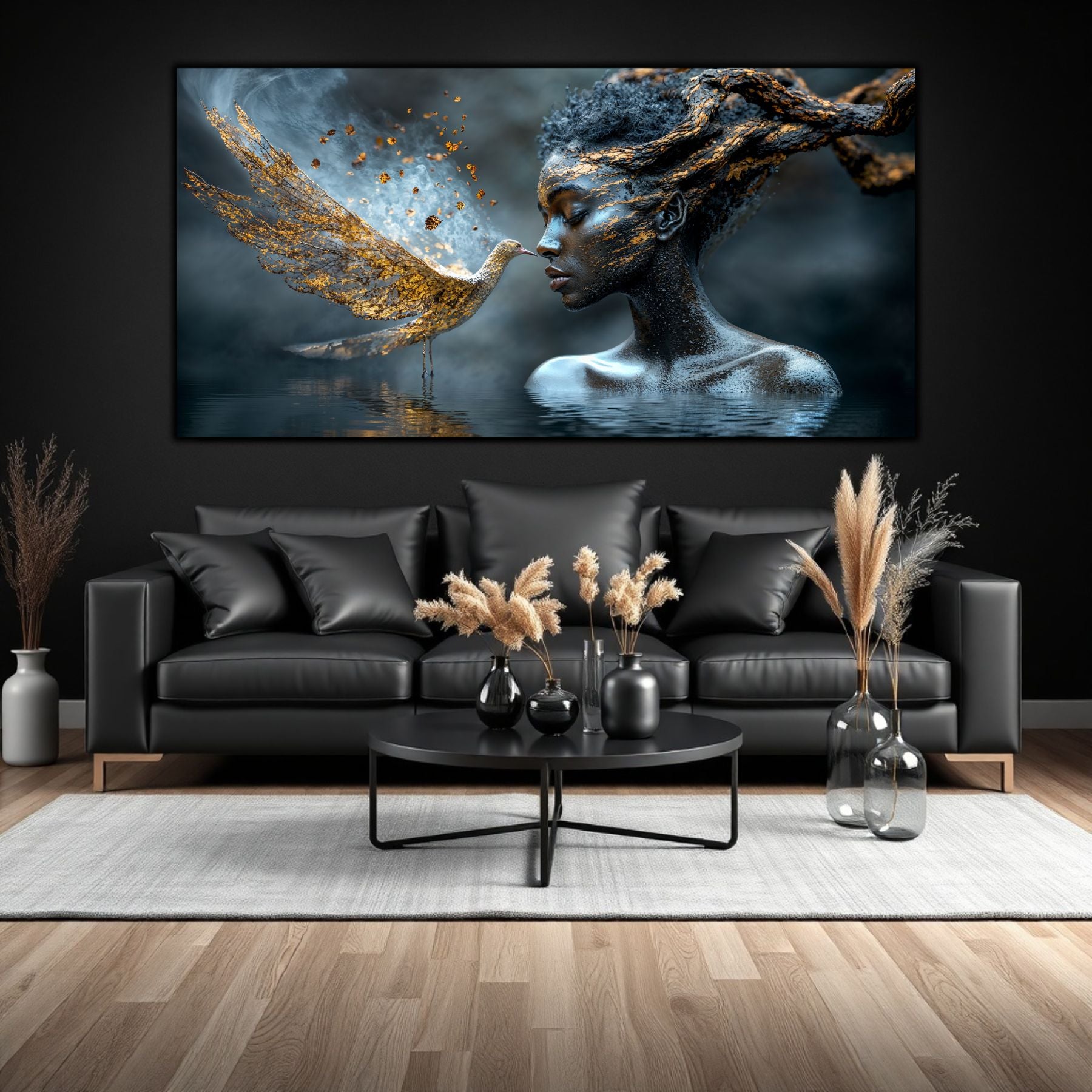 Tablou pe Sticlă Securizată "Cicatrici de Aur: Legătura Sacră" – Artă Visionară pentru un living memorabil