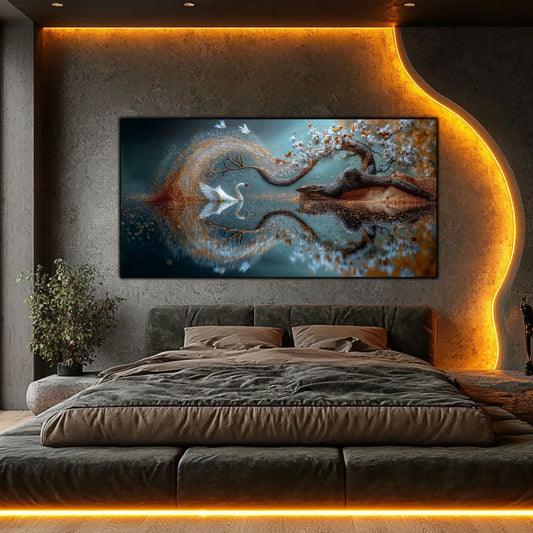Tablou sufragerie Cerul din Noi sticlă securizată – dormitor modern cu iluminare LED și perete beton