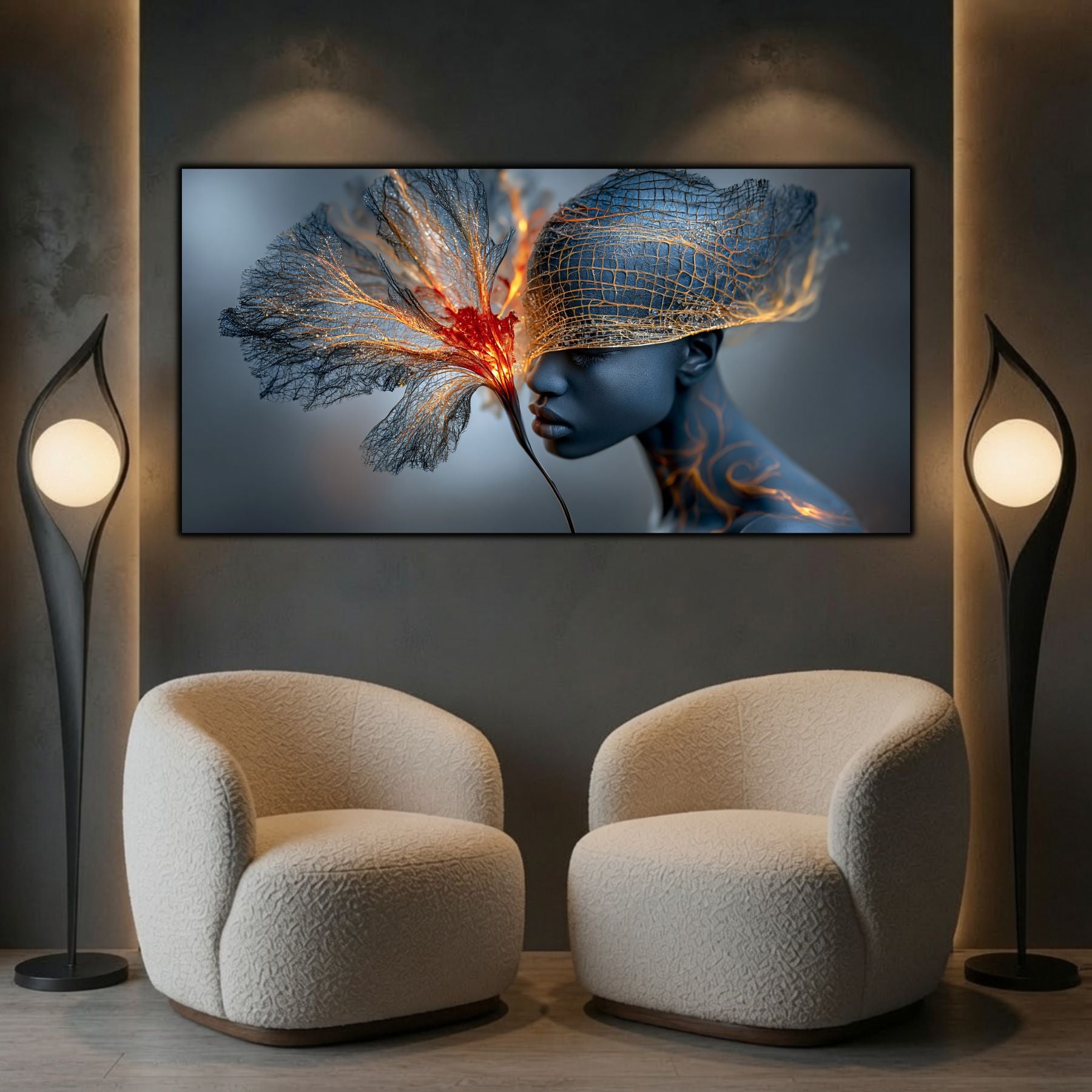 Tablou sufragerie elegant Inner Veil integrat într-un living modern luminos