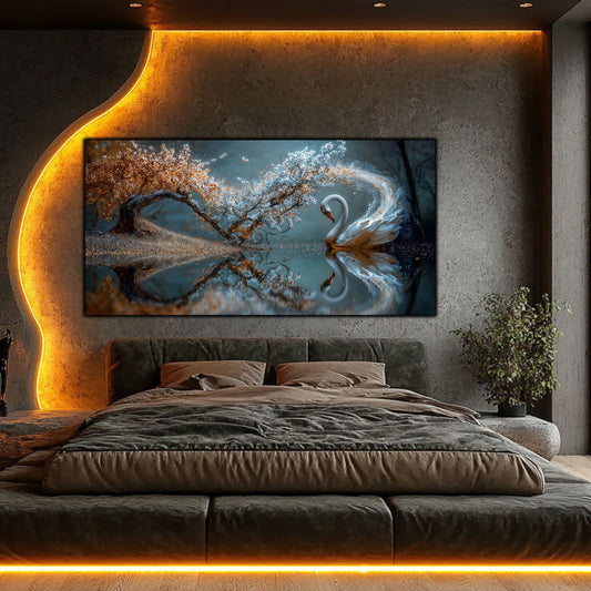 Tablou sufragerie Infinit în Oglindă sticlă securizată – dormitor modern cu iluminare LED și perete beton