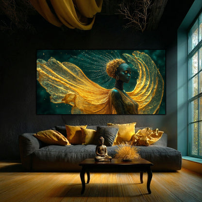 Tablou Abstract Modern „Adierea Aurie” – Artă pe Sticlă de Lux