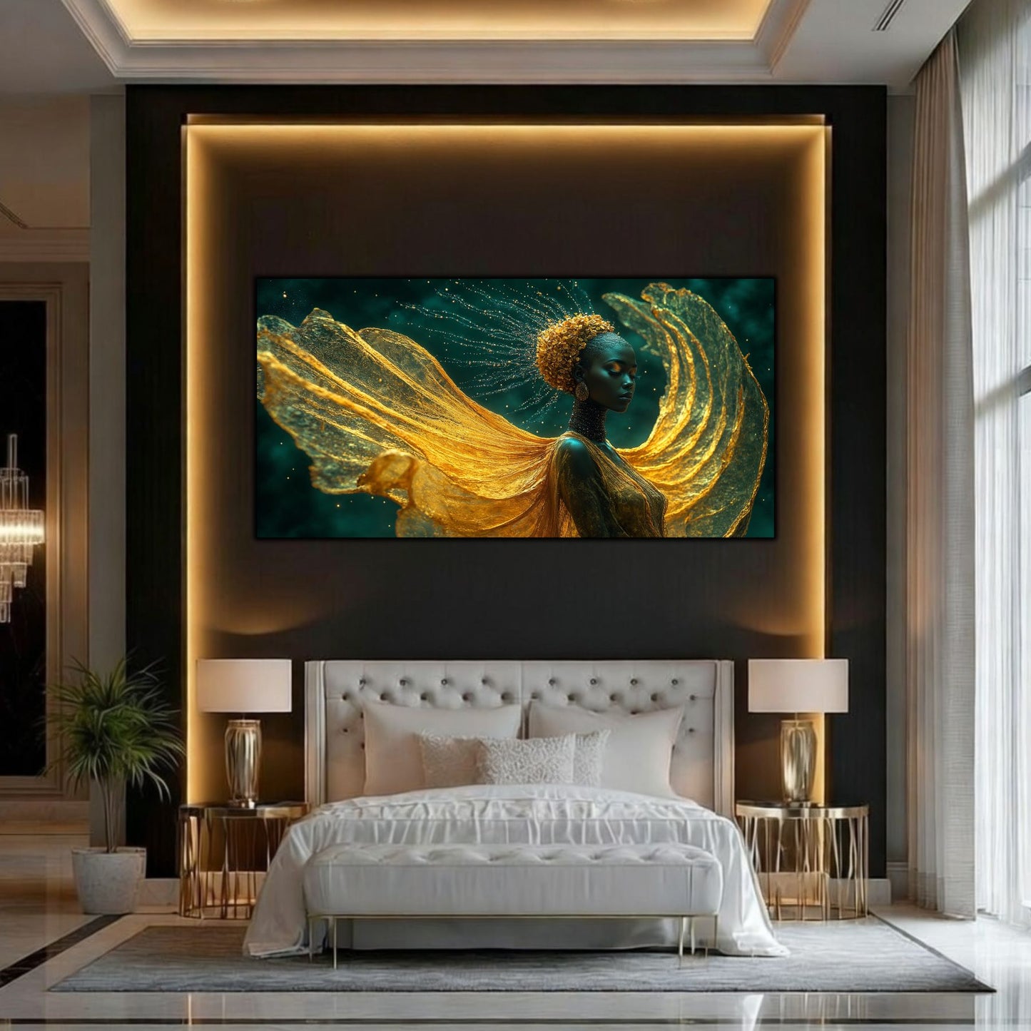 Tablou Abstract Modern „Adierea Aurie” – Artă pe Sticlă de Lux