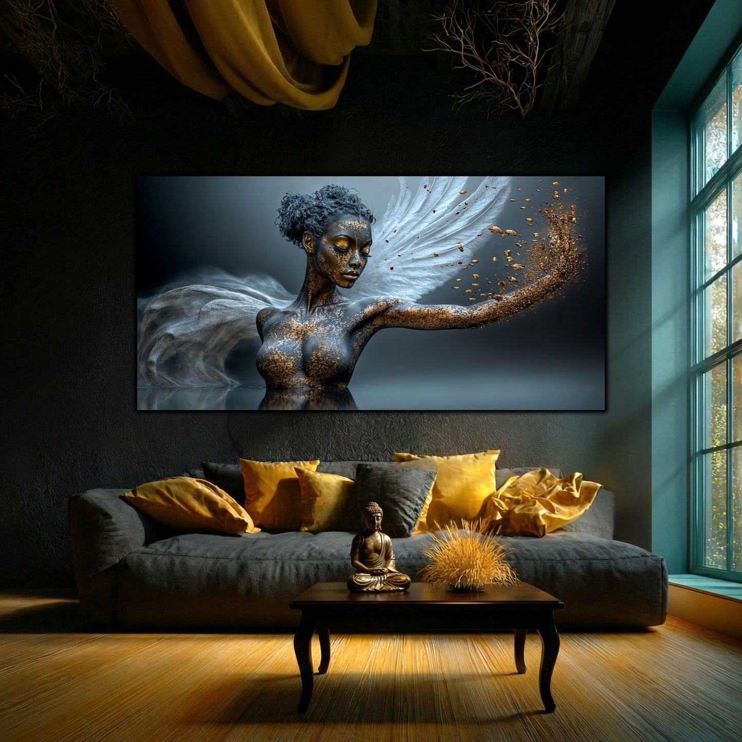 Tablou Sufragerie „Zbor Destărmat” – Artă Suprarealistă pe Sticlă