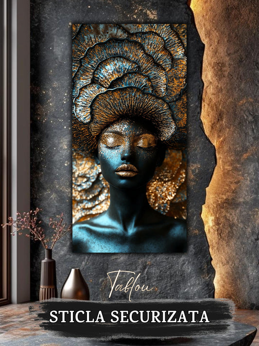 Tablou vertical Mycelial Crown într-un living modern