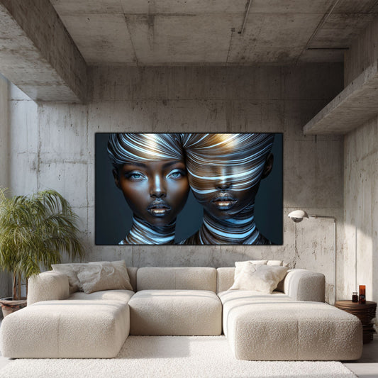 Tablou Modern pt Decorul Livingului - Print UV pe Sticla - „Gemini Souls” - No03