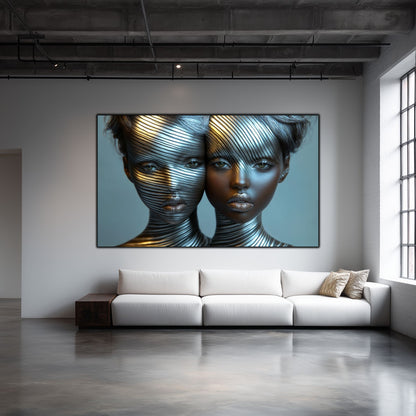 Tablou Modern pt Decorul Livingului - Print UV pe Sticla - „Gemini Souls” - No06