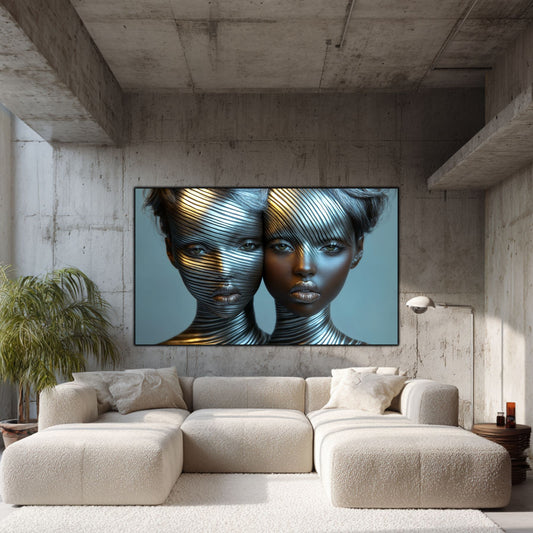 Tablou Modern pt Decorul Livingului - Print UV pe Sticla - „Gemini Souls” - No06