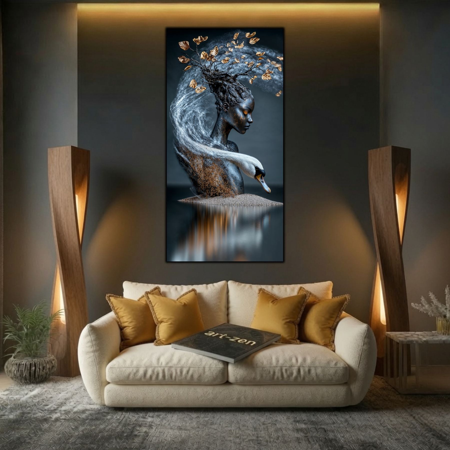 Decor sufragerie premium completat de tabloul abstract Ethereal Memory, cu texturi naturale și simboluri ale continuității
