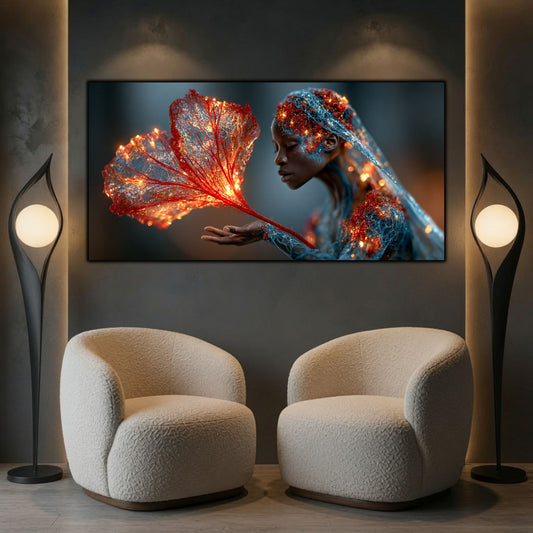 Whispering Flame adaugă eleganță unui interior contemporan prin compoziția sa delicată și reflexiile luminoase ale sticlei.