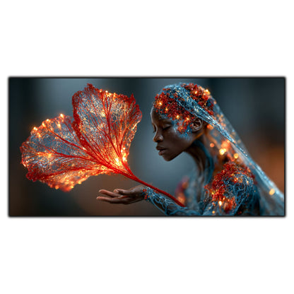 Whispering Flame din colecția Becoming Light – tablou decorativ pe sticlă securizată ultra-clară inspirat de dialogul tăcut dintre lumină și suflet.