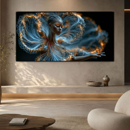 Tablou decorativ pe sticlă Luminous Echo integrat într-un decor minimalist cu design contemporan și atmosferă calmă.