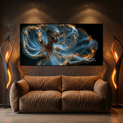 Luminous Echo devine punctul central al unui living modern prin mișcarea delicată a firelor de lumină.