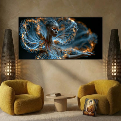 Tabloul Luminous Echo completează armonios un interior inspirat de estetica zen și eleganța contemporană.