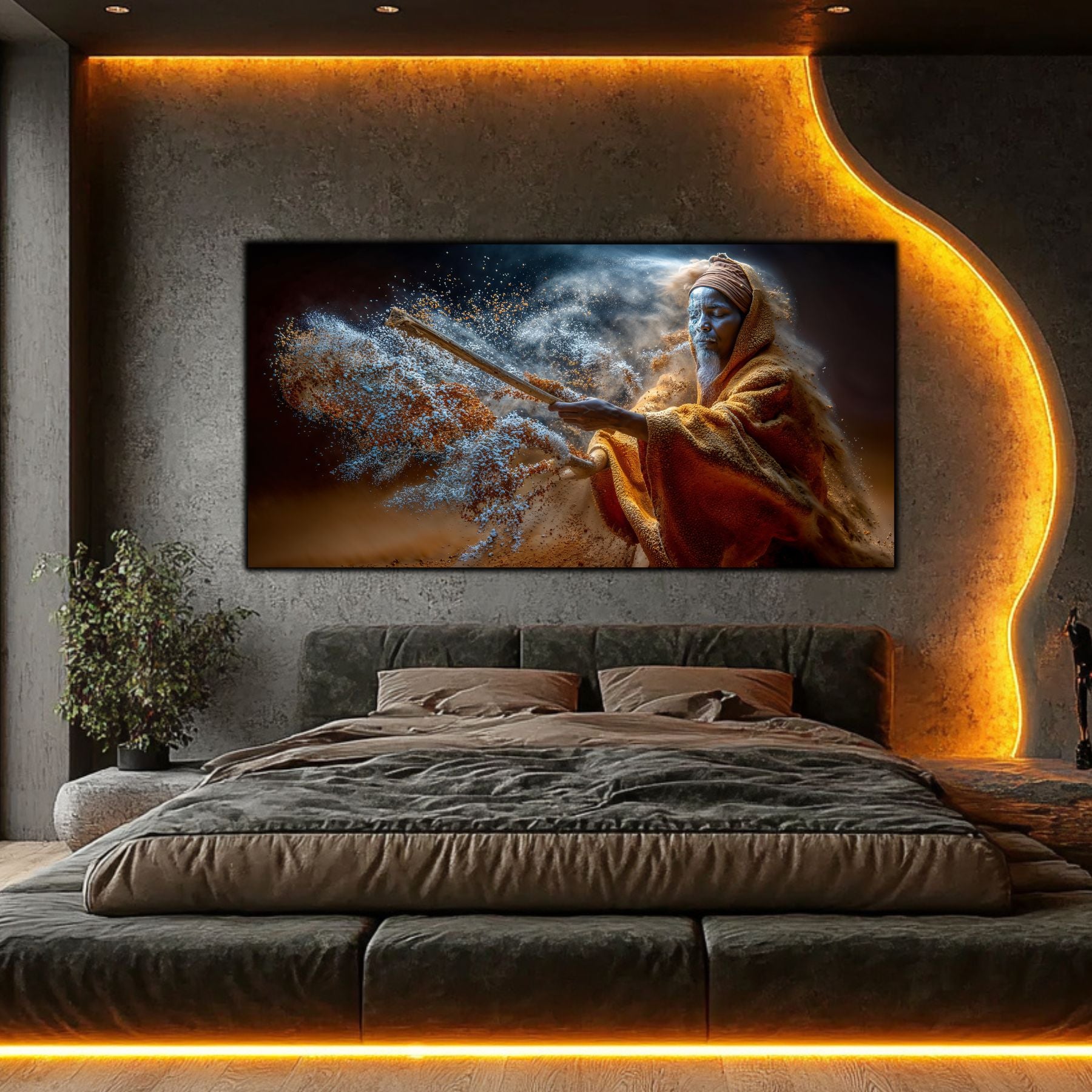 Tablouri living Înfruntare Dramatică – dormitor modern cu iluminare LED și perete închis
