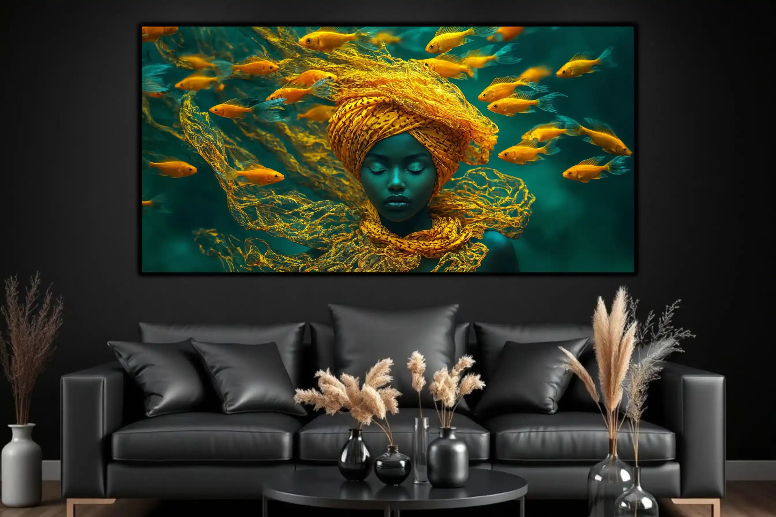 tablouri-living-portret-feminin-subacvatic-turcoaz-auriu-sticla-securizata-printata-uv.webp