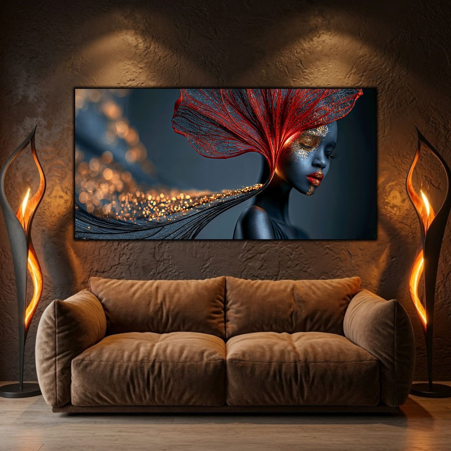 Red Amber Veil devine piesa centrală într-o sufragerie elegantă, oferind un accent vizual puternic și o expresie artistică modernă.