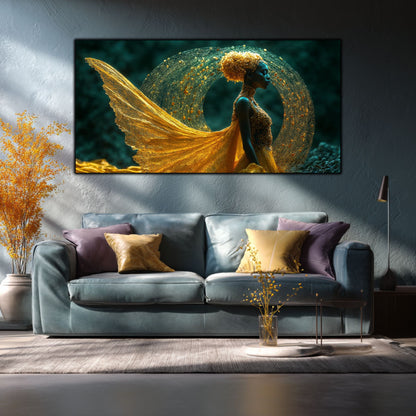 Tablou modern Vortexul Eliberării artă pe sticlă securizată, living contemporan cu canapea gri
